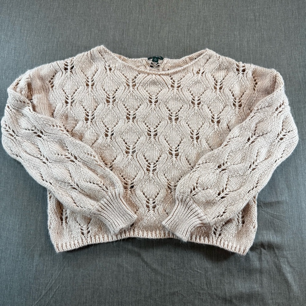 Wild Fable Women’s Off-White Boat Neck Pointelle Knit Crop Pullover Sweater XL